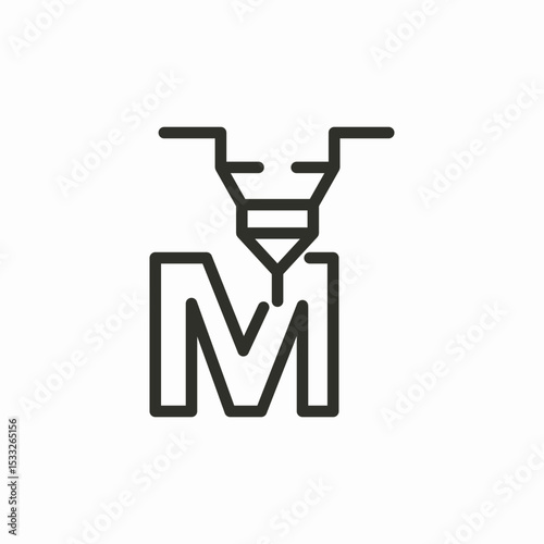 3d printer letter m icon sign vector
