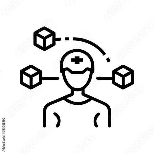 Outline icon representing a healthcare professional with data cubes  
