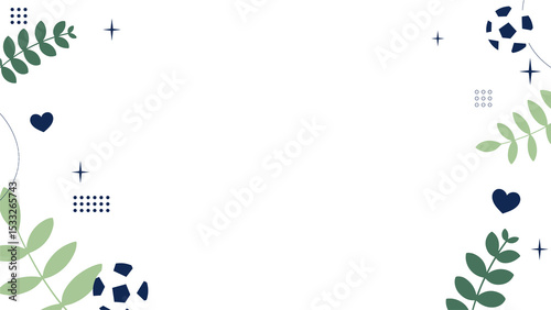 Flat border is featuring leaves, soccer balls, hearts, sparkles on transparent canvas, copy space