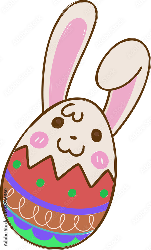 Obraz premium Rabbit-eared egg is appearing in vector on transparent background with stripes, dots and swirls