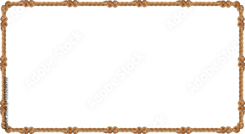 Fotografi Flat design rectangular rope frame is showing knotted corners on transparent bac