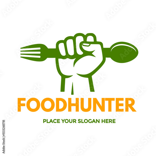 Food Hunter logo, excellent for restaurants, food delivery services, or culinary blogs. Represents the pursuit of delicious food and dining experiences. Clean vector design