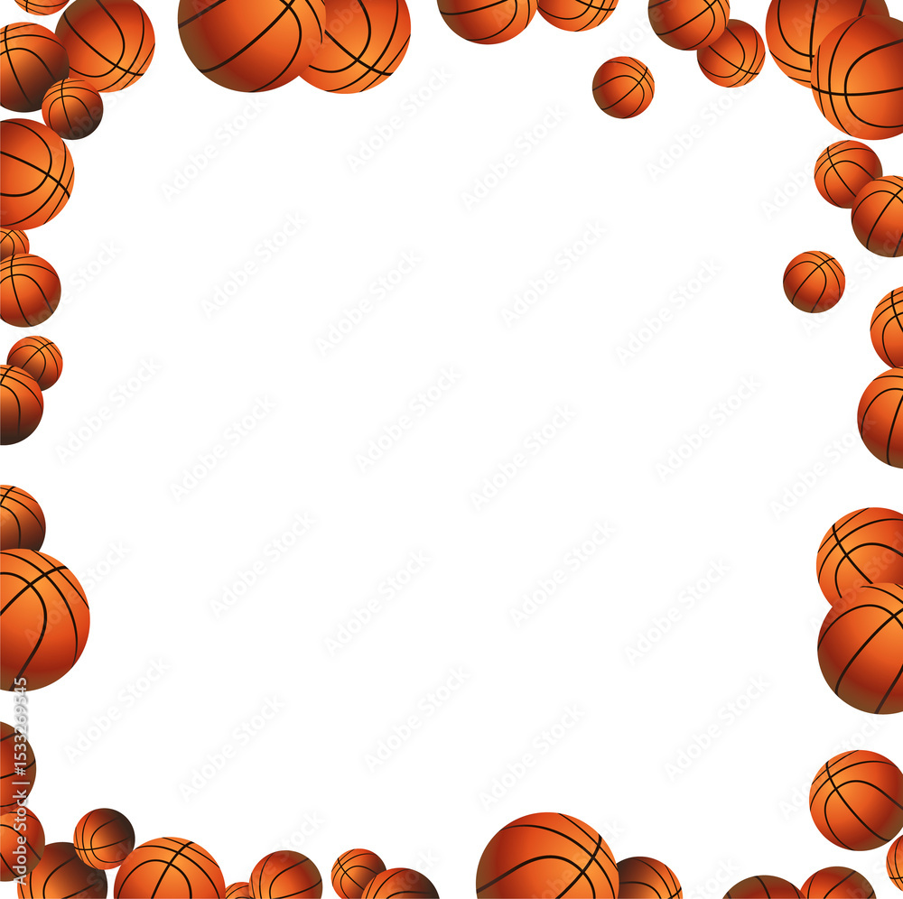 Naklejka premium Basketball border is framing center in flat design with orange balls, clear background, copy space