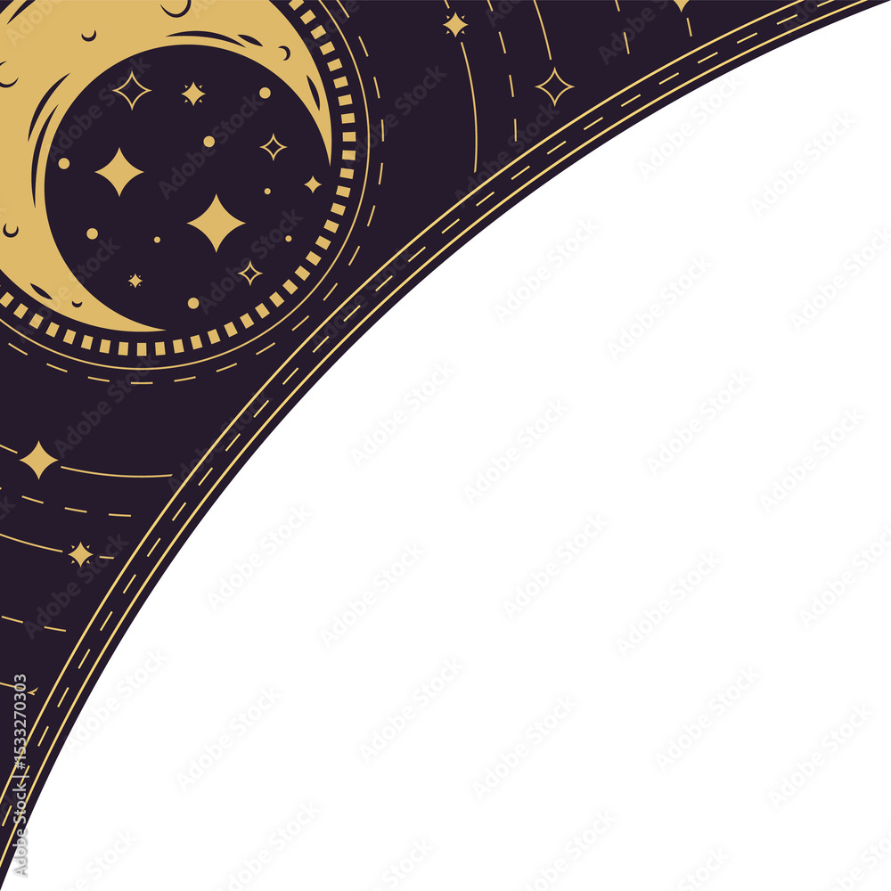 Naklejka premium Abstract flat design illustration is showing moon, stars and motion lines on transparent background