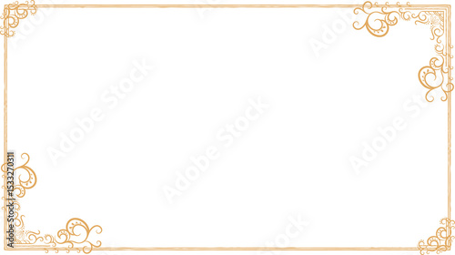 Flat design gold filigree frame is featuring scroll patterns on transparent background, copy space