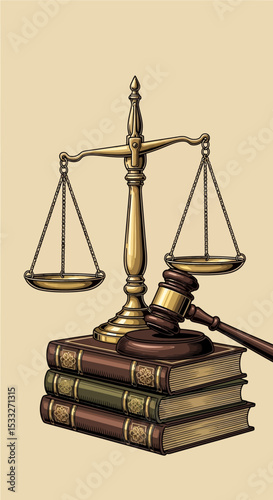 Scales of Justice and Law Books Illustration