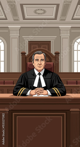 Judge in Courtroom Illustration