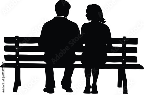 Silhouette of Couple Sitting on Bench from Behind, Relationship and Relaxation Concept