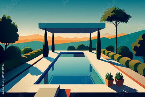 swimming pool at sunset