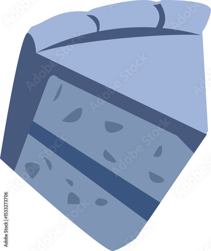 Displaying cake slice in flat showing blue tiers, frosting and sprinkles on transparent backdrop