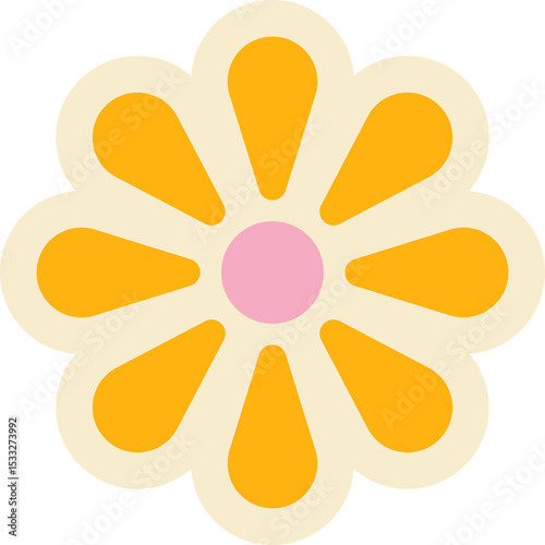 Fototapeta Naklejka Na Ścianę i Meble -  flat daisy is floating on transparent background with ten orange petals, pink center, cream outline