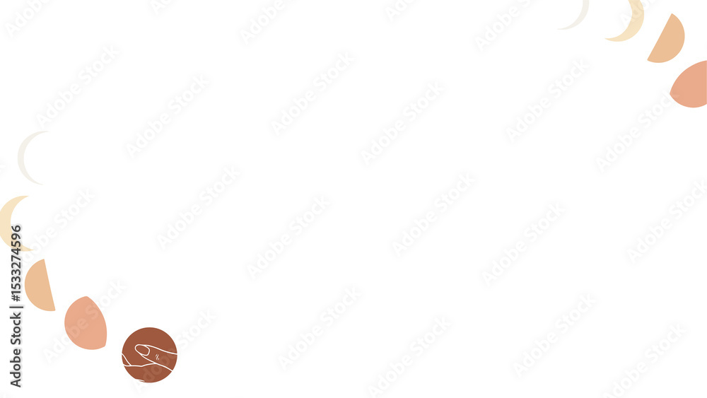 Naklejka premium Showing lunar phases on curved paths in vector art with hand cradling moon on transparent backdrop