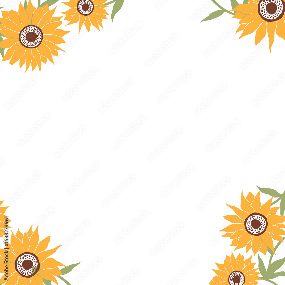 Obraz premium Sunflower blooms are forming decorative flat design border on transparent canvas, copy space