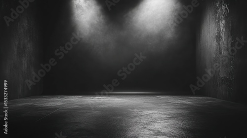 a dimly lit room with three spotlights in the middle