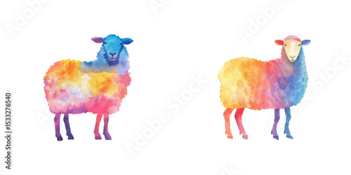 abstract color silhouette of sheep watercolor vector illustration