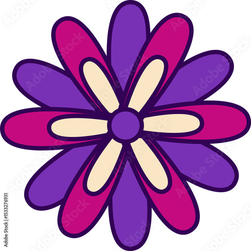 Fototapeta Naklejka Na Ścianę i Meble -  Vector flower graphic is floating on transparent canvas with purple disk, cream and magenta petals