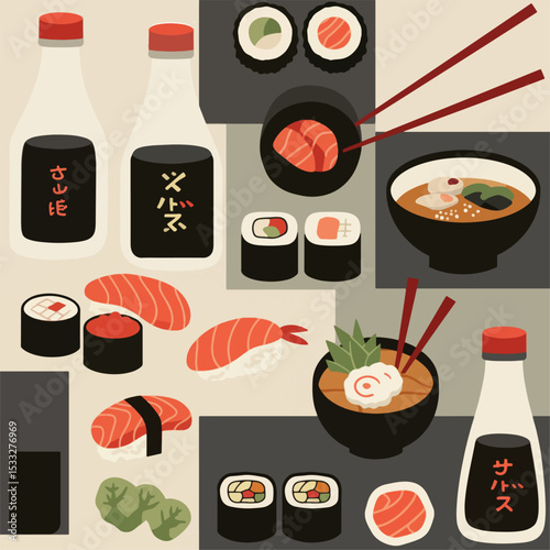 sushi food vector illustration design with vintage style