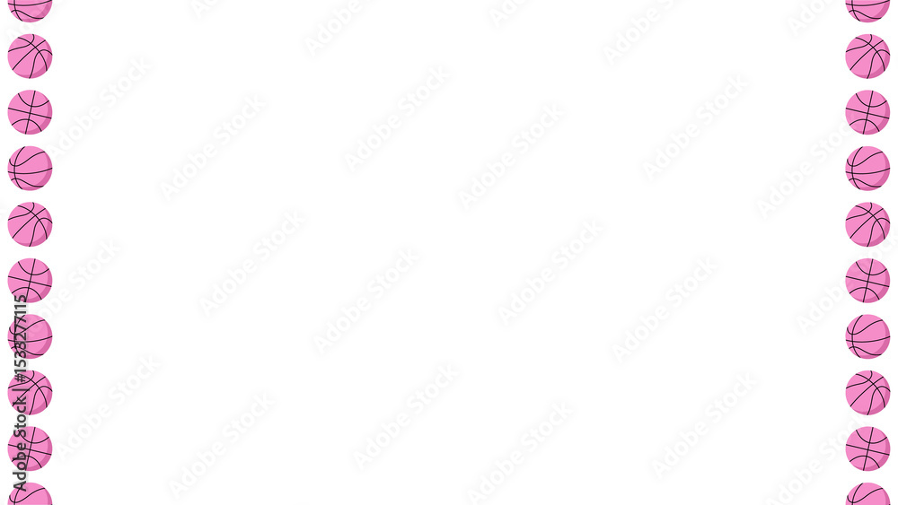 Fototapeta premium Pink basketball icons are lining flat design border on transparent background, copy space