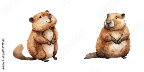 beaver watercolor vector illustration