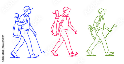 Golf Player Walking with Club – Golfer strolling with club or bag