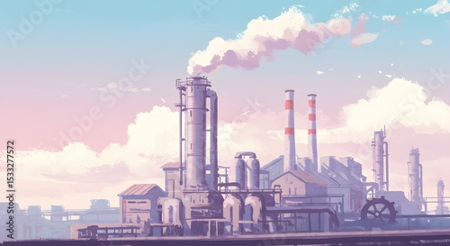 oil refinery factory colorful art illustration 