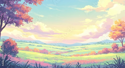 autumn landscape with trees colorful art illustration