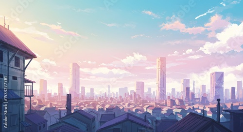 day cityscape colorful art illustration
