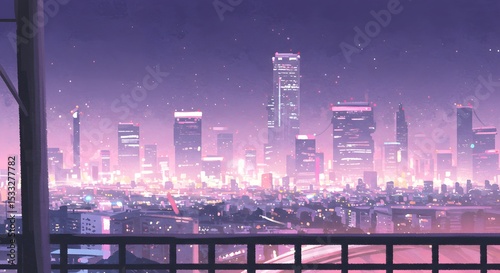 night cityscape colorful art illustration
