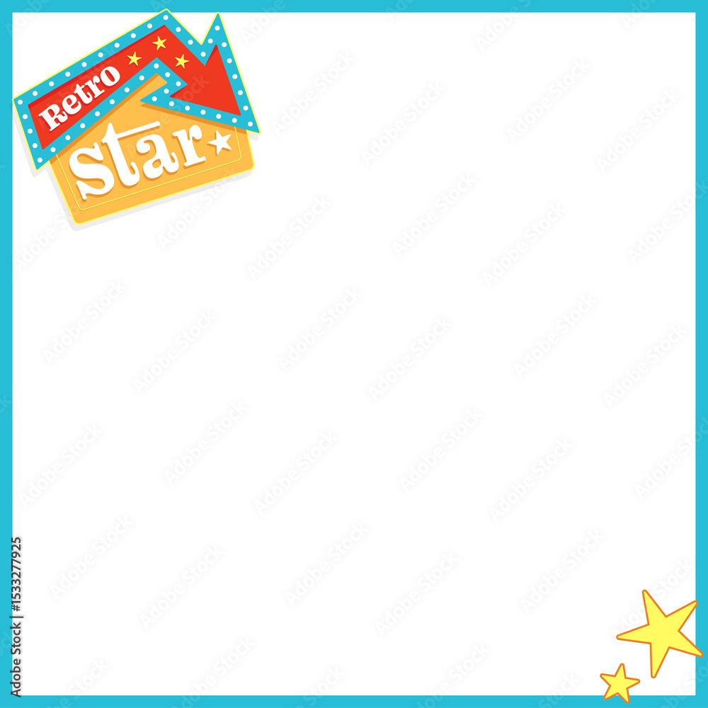 Obraz premium Stylized vector graphic is showing retro sign and stars in square frame with transparent background