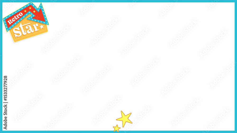 Fototapeta premium Retro star arrow showing turquoise arrow, gold stars in frame, transparent background, copy space