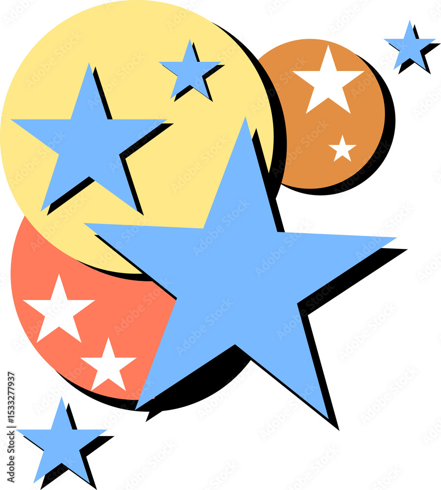 Naklejka premium Abstract flat design is being shown on transparent canvas, featuring colorful stars and circles