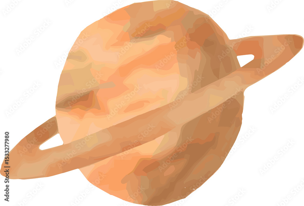 Naklejka premium Ringed planet illustration is showing textured sphere with tilted ring, transparent background