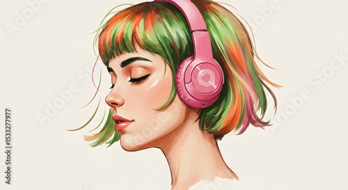 Portrait of a young woman with short multicolored hair 