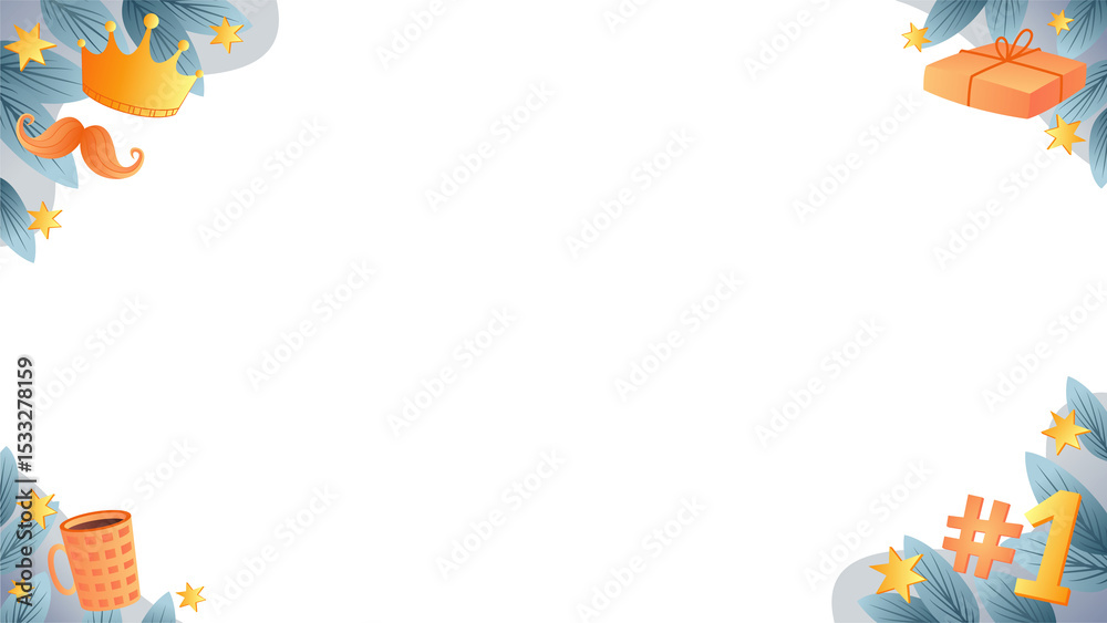 Fototapeta premium Flat frame is showing pine branches, stars and corner icons on transparent background copy space