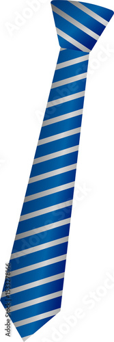 Blue silk necktie is showing realistic shading and silver-gray stripes on transparent background