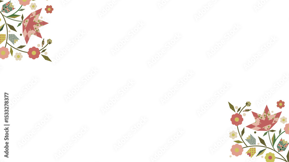 Fototapeta premium Flat design floral border is featuring blossoms leaves buds stems on transparent background