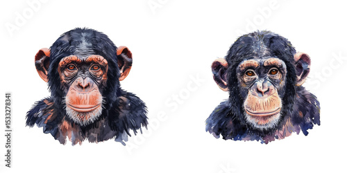 chimpanzee head watercolor vector illustration