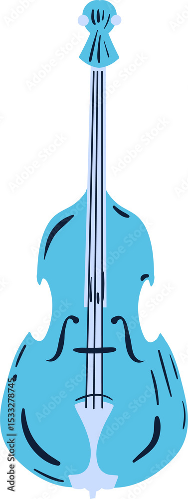Fototapeta premium Blue flat cartoon-style cello-like instrument with f-holes is being shown on transparent background