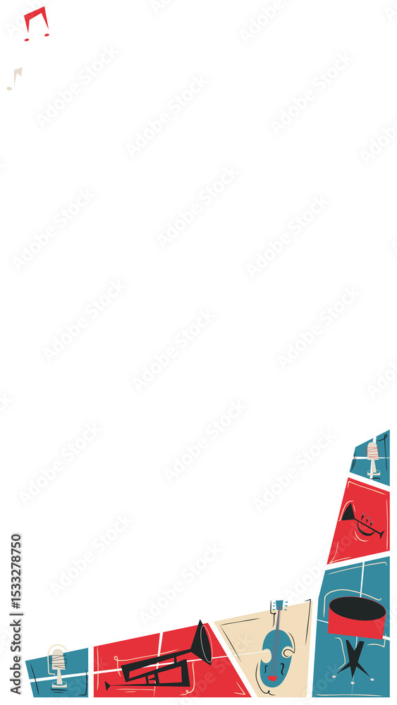 Obraz premium Flat design colored instrument icon blocks are floating on transparent canvas showing eighth notes