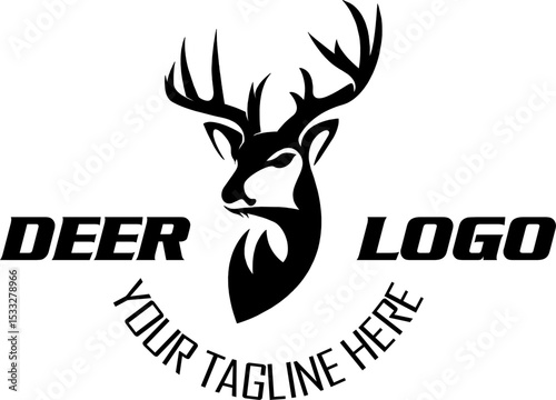 Deer hunter logo, deer logo, badge, emblem, label design template. vector illustration of deer head silhouette and arrow. hunter club, deer hunting symbol icon