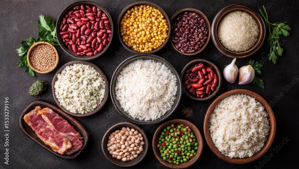 Assorted grains and legumes in bowls Assorted grains and legumes in bowls