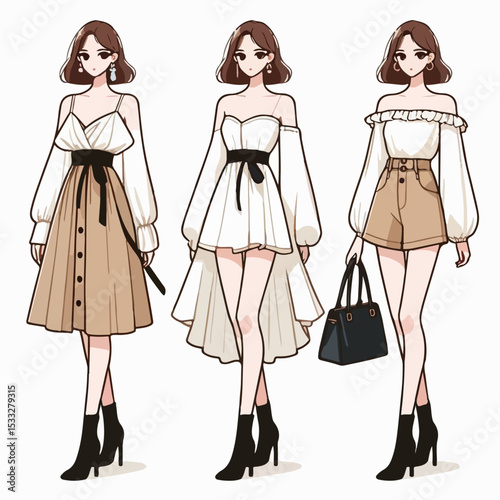 korean fashion model vector illustration