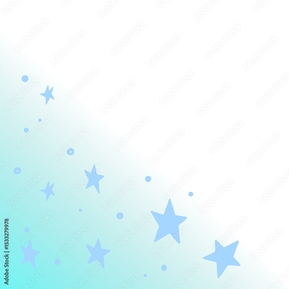 Fototapeta premium Flat design abstract stars and dots floating on diagonal teal-cyan split on transparent background