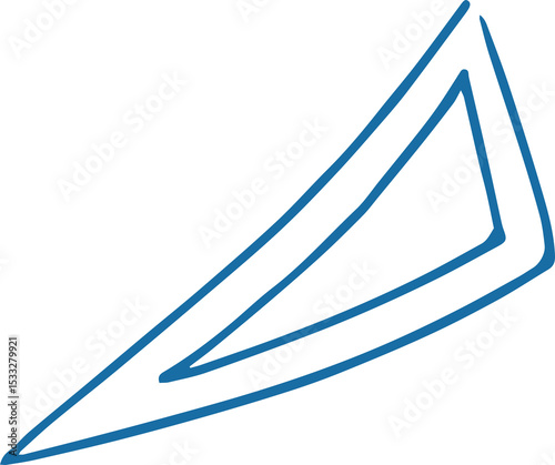 Linear paper airplane sketch is hovering in flat blue line art design with transparent background