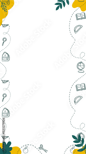 Flat design border is showing on clear canvas featuring book and paper plane icons