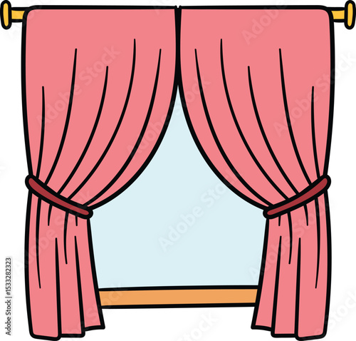 Pink curtains on window with rod illustration