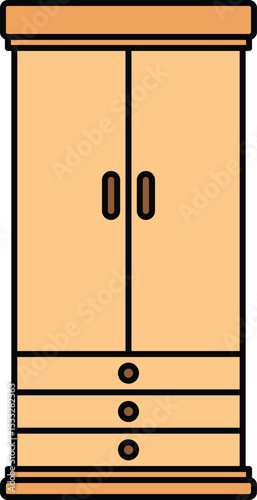 Wooden wardrobe with drawers illustration