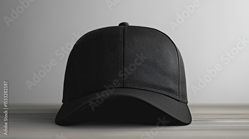 Front view monochrome trucker hat mockup, ideal for presenting unique branding and fashion designs 