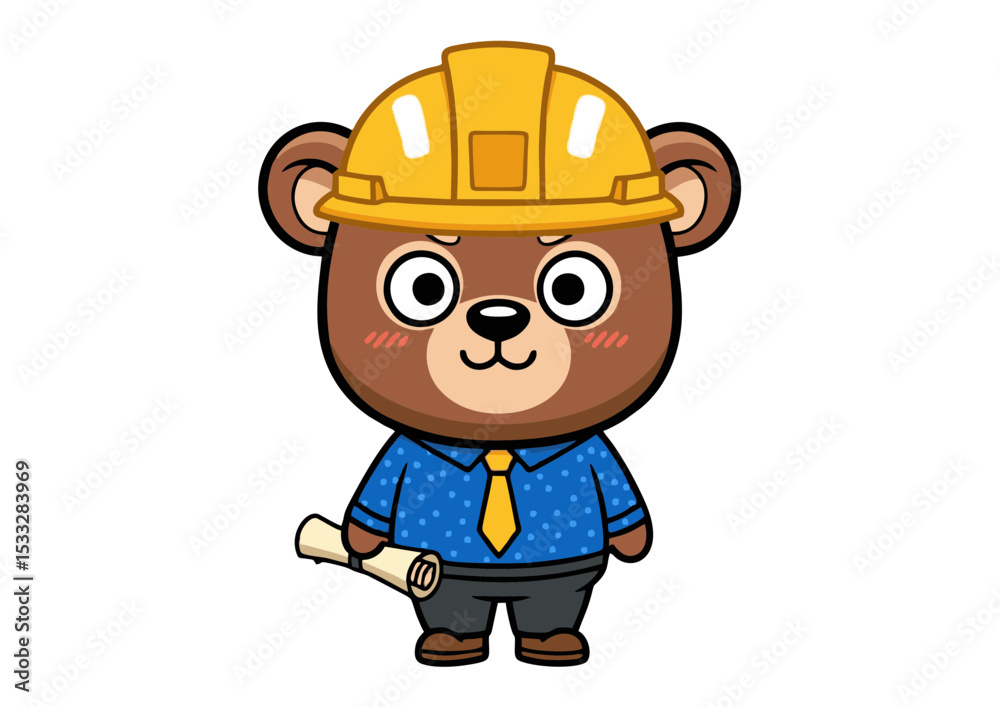 Adorable Cartoon Bear Architect Construction, Blueprint, Engineering, Cute Character Illustration Adorable Cartoon Bear Architect Construction, Blueprint, Engineering, Cute Character Illustration