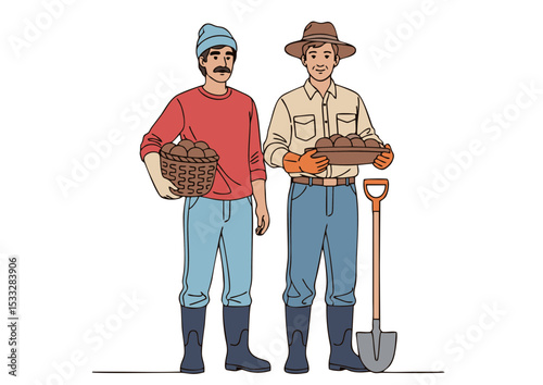 Two Farmers Proudly Displaying Their Freshly Harvested Potatoes A Celebration of Agricultural Labor and the Bounty of the Harvest